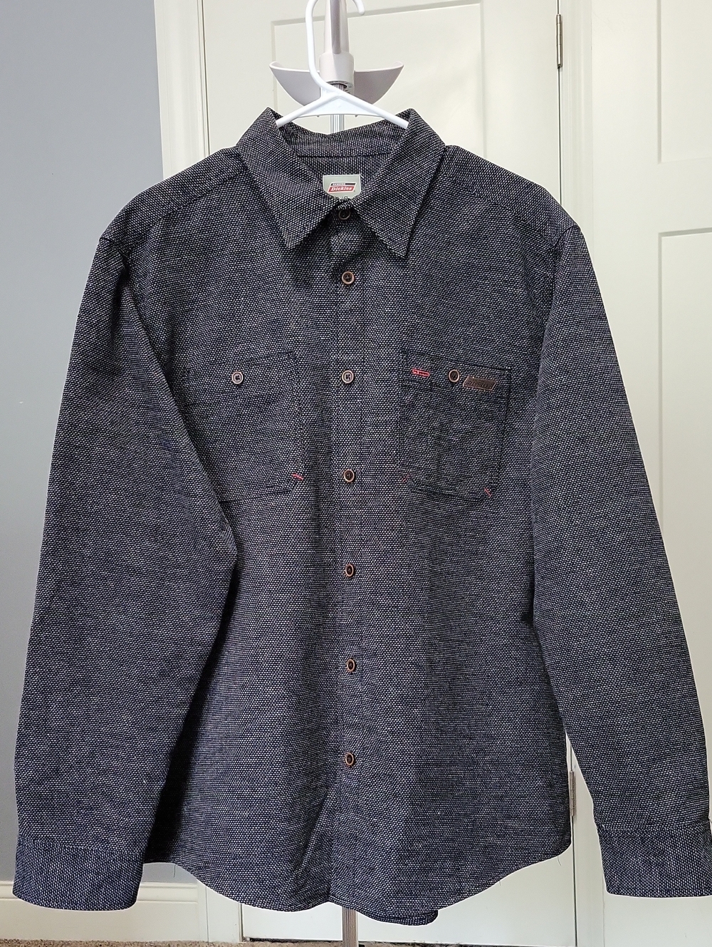 Dickies Dark Gray Herringbone Button-Down Work Shirt